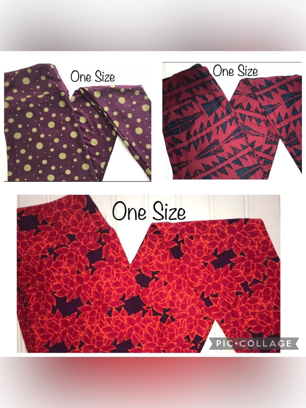 Lot of 3 Womens LulaRoe Leggings brand new OS one size flower polka dot arrow